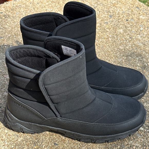 Lands' End Expedition Quilted Slip On Winter Snow Boots Mens 12 M Black Shoes - Picture 2 of 10